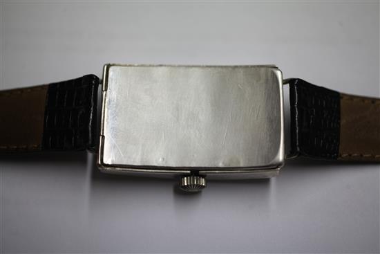 A gentlemans stylish 1930s silver Longines manual wind wrist watch,